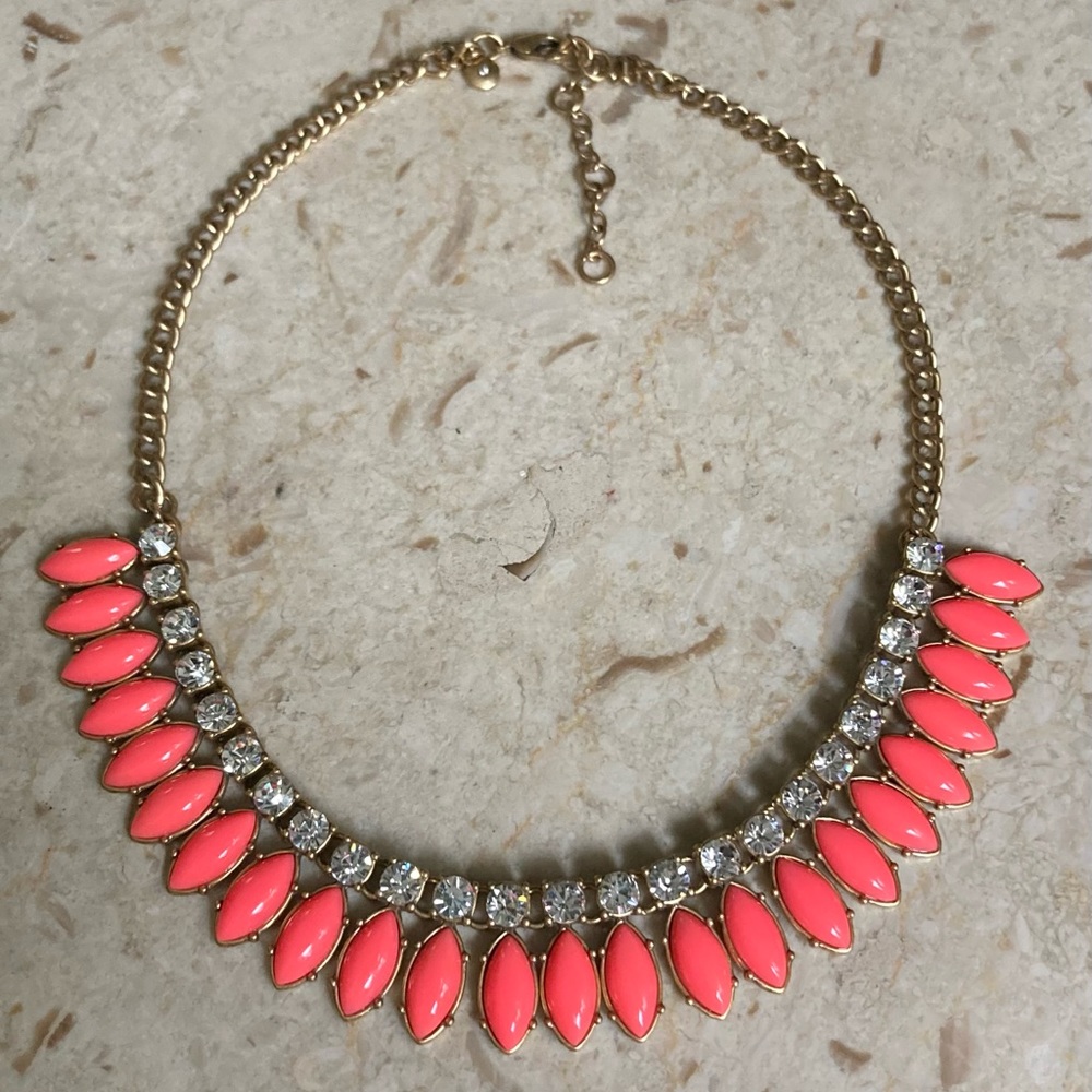 J. CREW Iridescent Coral & Crystal Statement Necklace